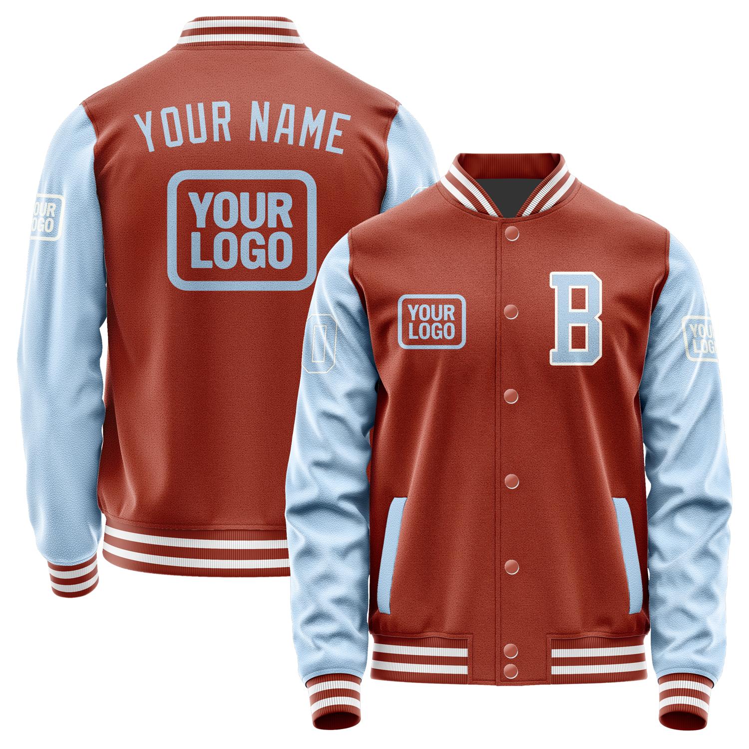 Custom Coral Red Light Blue Jacket JA161608161818080818