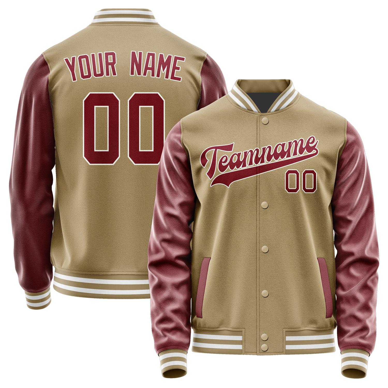 Custom Light Khaki Crimson Red Jacket JA2525152518B31815